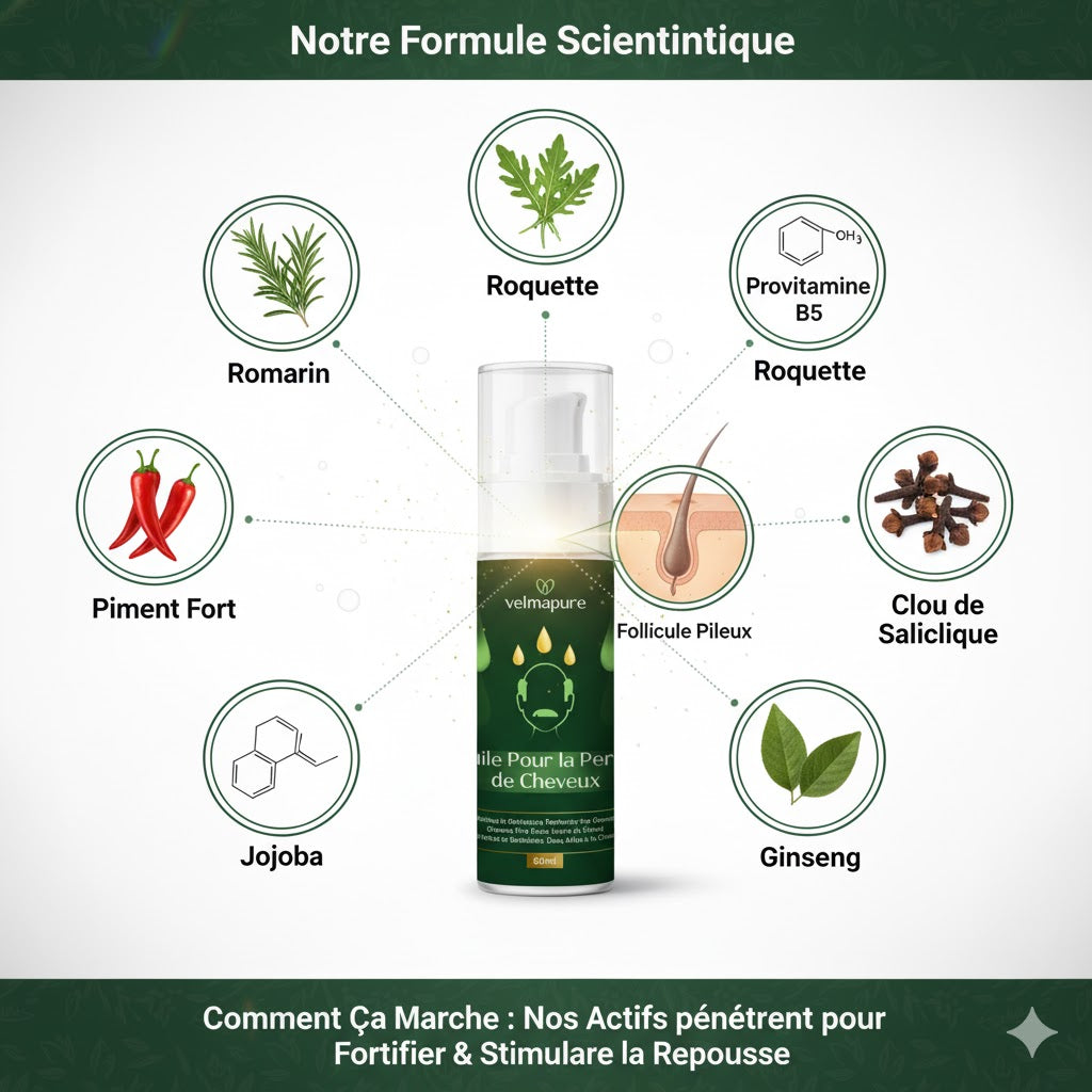 VELMAPURE : Élixir Romarin & Roquette - Huile Fortifiante Anti-Chute (60 ml)